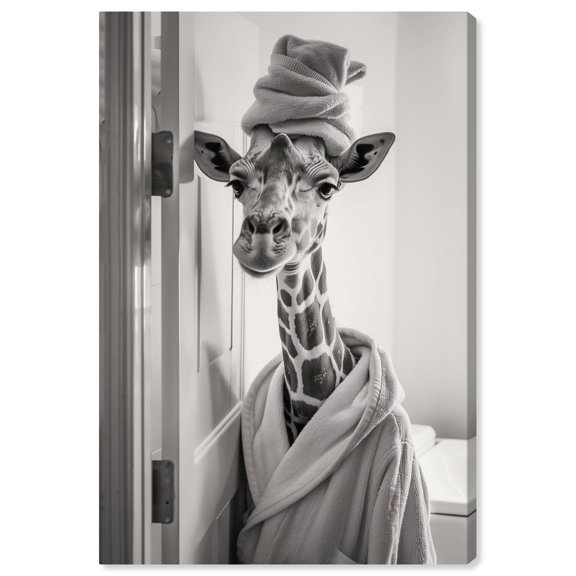 Art Remedy Funny Bathroom Art Canvas, 20" x 30", Gallery Wrapped, Bathroom Giraffe