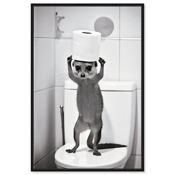 Art Remedy Funny Bathroom Art Canvas, 36" x 54", Black Frame, Meerkat's Bathroom Break