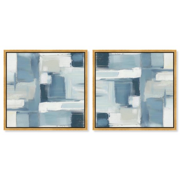 Art Remedy Modern Abstracts Canvas, 20" x 20", Gold Frame, Deconstructed Blue II Set