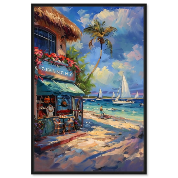 Art Remedy Modern Coastal Canvas, 10" x 15", Black Frame, Shopping at the Beach