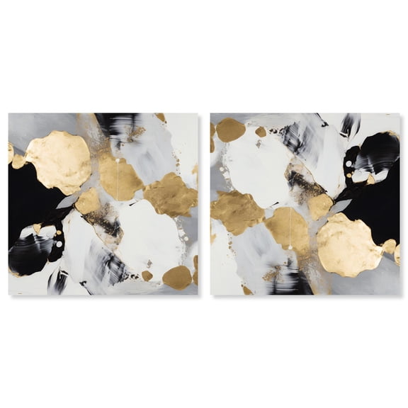 Art Remedy Modern Contemporary Canvas, 12" x 12", Gallery Wrapped, Golden Snow Balls Set
