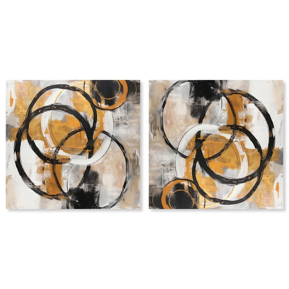 Art Remedy Modern Contemporary Canvas, 12" x 12", Gallery Wrapped, Sepia Orbit Set