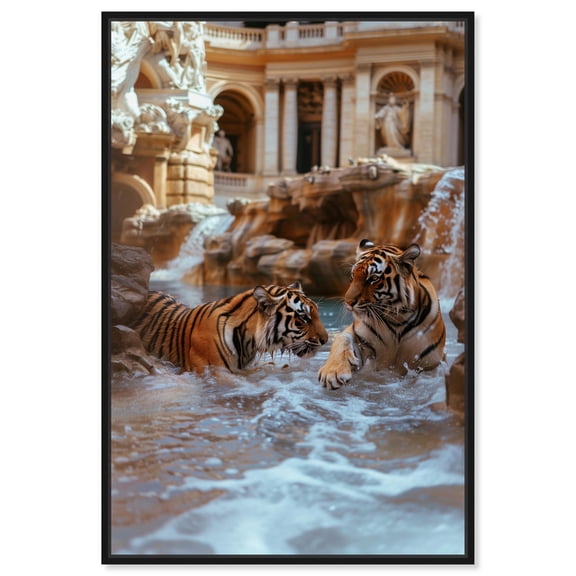 Art Remedy Modern Tiger Art Canvas, 10" x 15", Black Frame, Tigers at the Fountain II