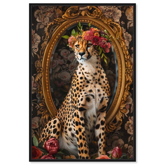 Art Remedy Modern Tiger Art Canvas, 30" x 45", Black Frame, Ornate Cheetah Mirror