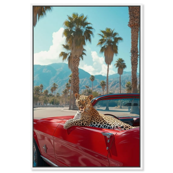 Art Remedy Modern Tiger Art Canvas, 30" x 45", White Frame, Roaring Red Mustang II