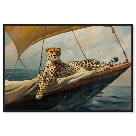 Art Remedy Modern Tiger Art Canvas, 36" x 24", Black Frame, Cheetah Sails