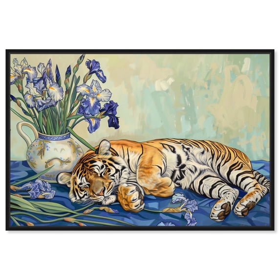 Art Remedy Modern Tiger Art Canvas, 36" x 24", Black Frame, Sleeping Tiger Vase