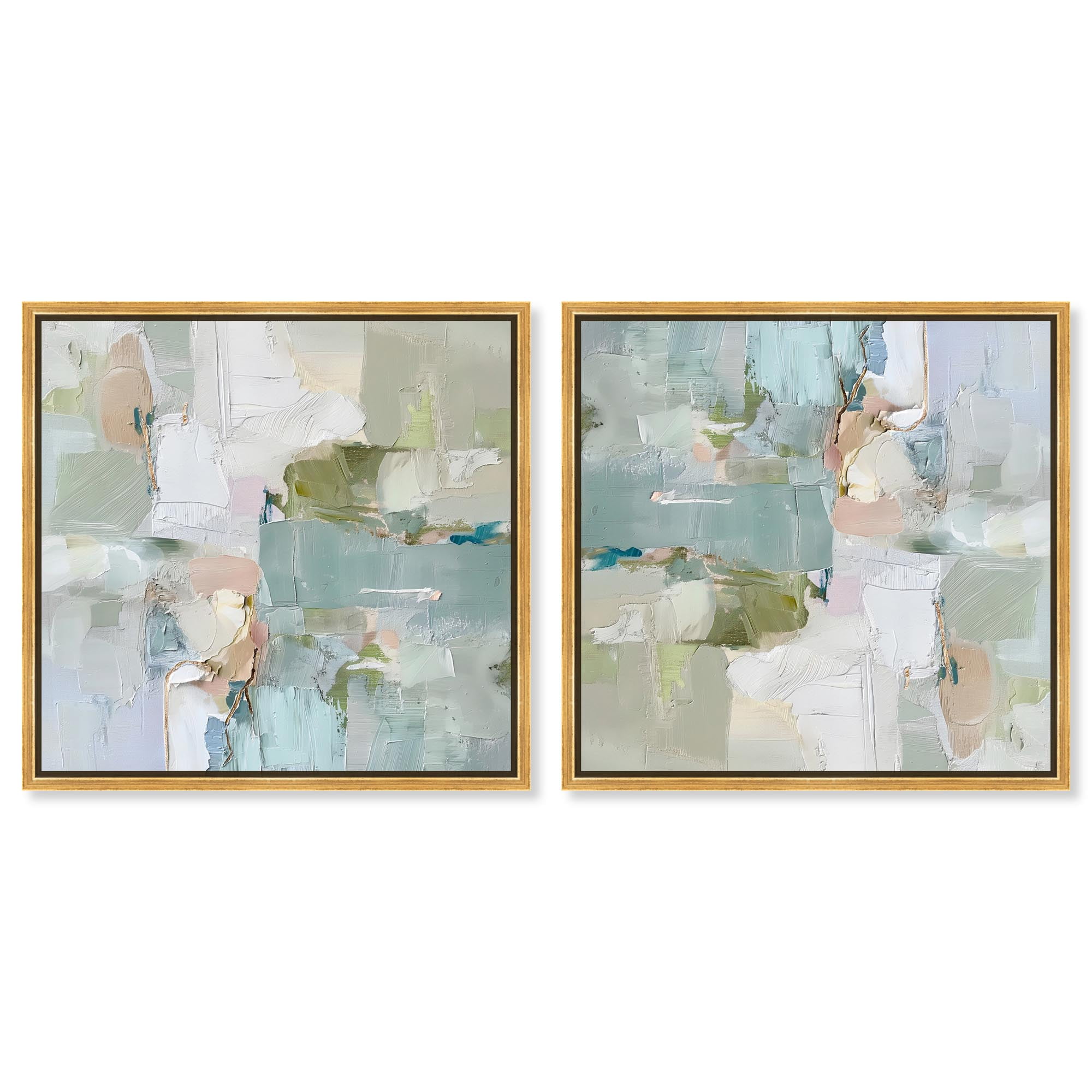 Art Remedy Modern Trendy Art Canvas, 30" x 30", Gold Frame, Jade Sweep I Set