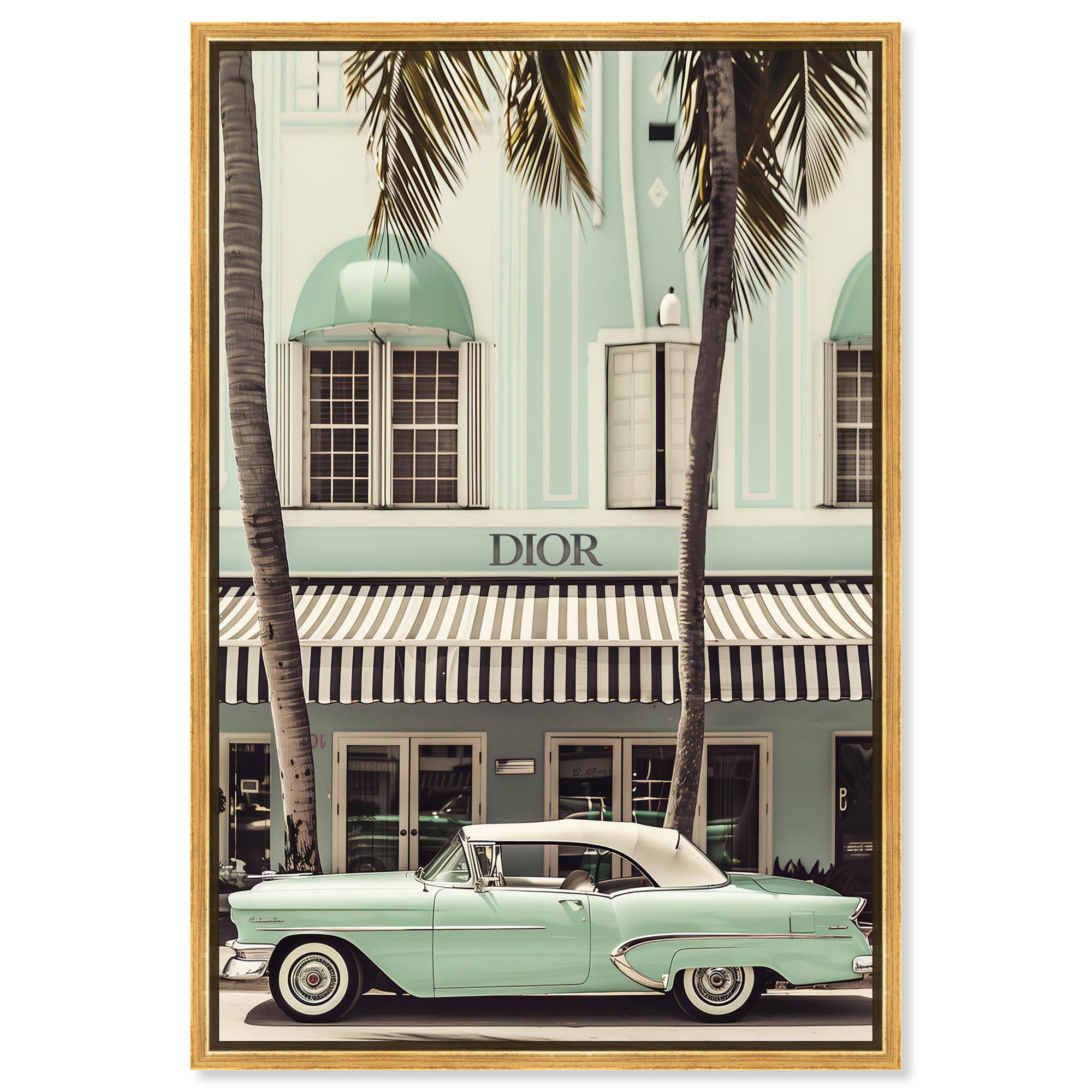 Art Remedy Retro Travel Photos Canvas, 30" x 45", Gold Frame, Vintage Mint Green Cruise