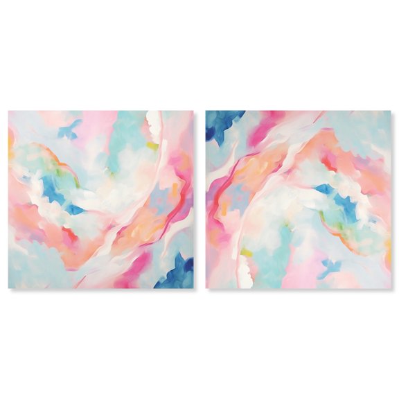Art Remedy Saturaded Colors Art Canvas, 24" x 24", Gallery Wrapped, Soft Swirls I Set