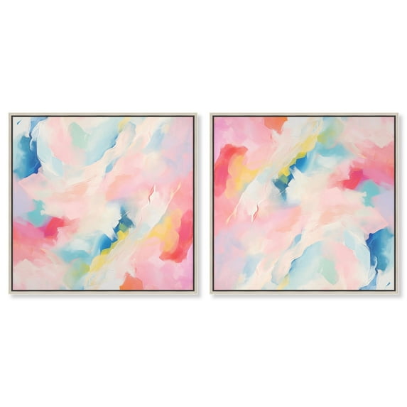 Art Remedy Saturaded Colors Art Canvas, 40" x 40", Silver Frame, Soft Swirls II Set