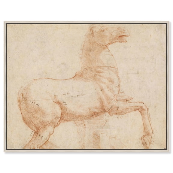 Art Remedy Vintage Sketches Canvas, 45" x 36", Silver Frame, A Marble Horse on the Quirinal Hill (recto), c. 1513