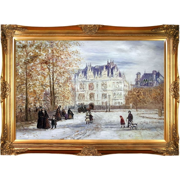 Art Reproduction Oil Painting - The Fletcher Mansion, New York City with Victorian Gold Frame - Gold Finish - 32 X 44 - Hand Painted Framed Canvas Art