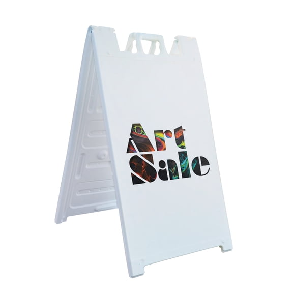 Art Sale 24" x 36" Double Sided A-Frame Sidewalk Sign Includes 2 Installed Decals | Foldable Portable White Signicade Sandwich Board Signs | Creative Promotions Exhibits Gallery Events