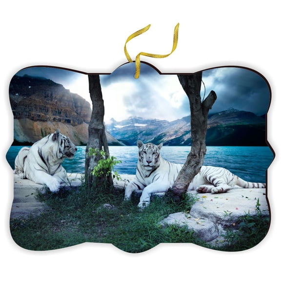 Art Scene White Tigers Together - for Car Interior Rear View Mirror Hanger Car Accessories Interior Decoration Hanging Ornament Fancy Christmas Tree Ornament for Christmas