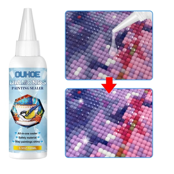 Art Sealer Glue, 5D Painting Sealant with Sponge Head, Fast Drying Clear Coating Prevents Drill Fall Off, 3.4 fl oz(White)