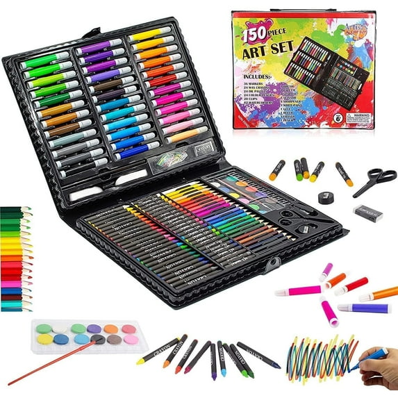 Art Set, HTSQYL Art Supplies Drawing Painting Kit Includes Oil Pastels, Crayons, Colored Pencils, Watercolor Cakes, Gifts for Kids Girls Boys Teens Adults Artist Beginners (Black)
