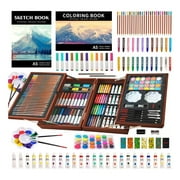 Art Set for Kids, KINSPORY Art Supplies Case - 139 Piece Arts & Crafts Kit with Sketch Pads, Deluxe Portable Double Layers Wooden Gift Box for Artist Beginners Kids Girls Boys (Brown)