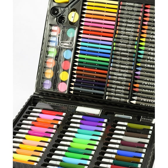 GIXUSIL Art Set Supplies for Painting, 150 Pcs Drawing Kit with Coloured Pencils, Oil Pastels, Paint Tubes, Watercolor Pen and Drawing Accessories - Idea Gift for Students and Artists (Black)
