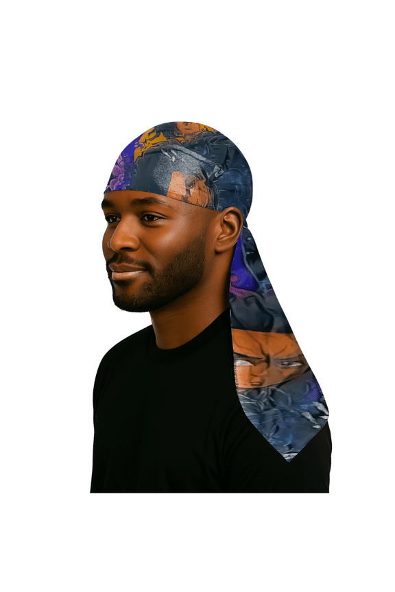 Art Silky Design Durag - Silky 360 Wave Du Rag with Long Tails and Quadruple Stitching - Smooth Silk Fabric for Comfort and Compression (Dark Boondocks) Large