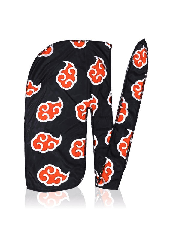Art Silky Pattern Anime Durag Waves with Long Tails and Quadruple Stitching - Smooth Silky Satin Fabric for Comfort and Compression (Red Cloud)