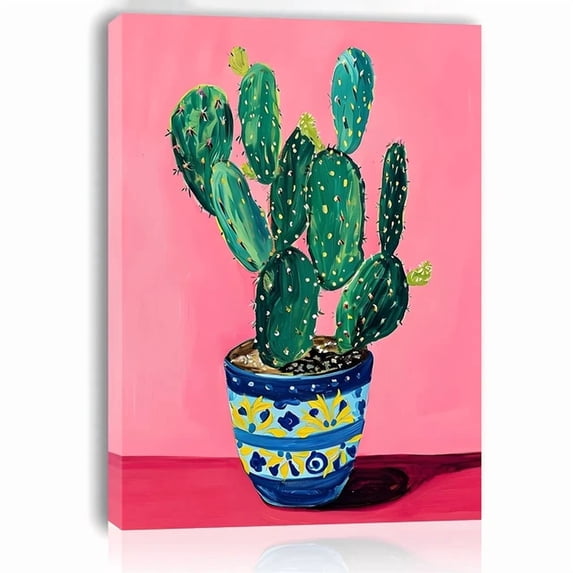 Pear Application Art Single Prickly Pear Cactus Pink Background Folk Wall Art Home Decor ...