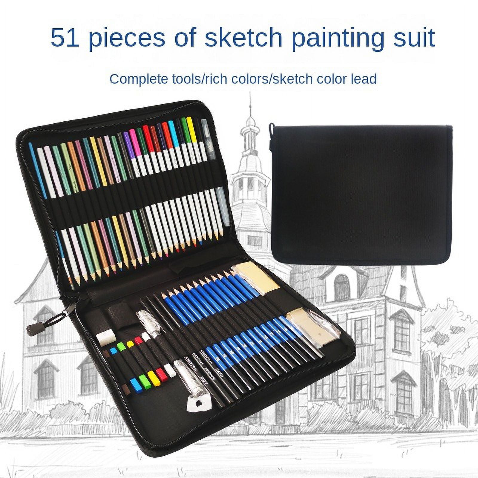 Art Sketching and Drawing Pencils Set, Professional Sketch Pencils Set in Zipper Carry Case, Drawing Kit Art Supplies