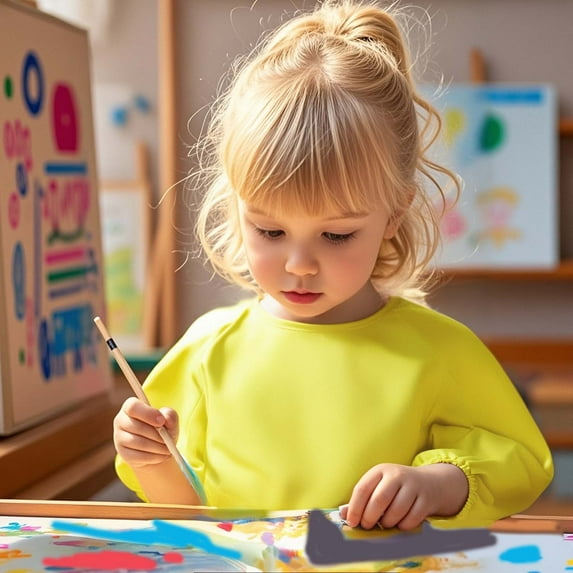 Art Smock Artist Apron for Painting Long Sleeve Kids Yellow Apron Pair With a Pocket Art Smock for Kids 2-4 Years for Child