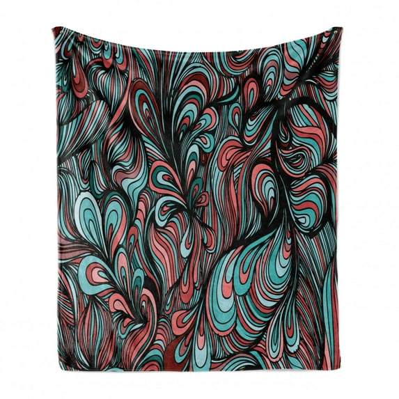 Art Soft Flannel Fleece Blanket, Absurd Shapes with Dim Colors in a Grunge Inspired Abstract Art Work Watercolor Print, Cozy Plush for Indoor and Outdoor Use, 50" x 60", Multicolor, by Ambesonne