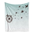 thumbnail image 1 of Art Soft Flannel Fleece Blanket, Dandelion Flower Arrangement Petals Doves Flying Silhouettes Fantasy Blooms Print, Cozy Plush for Indoor and Outdoor Use, 50" x 70", Turquoise Brown, by Ambesonne, 1 of 6