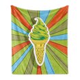 thumbnail image 1 of Art Soft Flannel Fleece Blanket, Hand Drawn Ice Cream on Cone with Colorful Rays Coming out from the Middle, Cozy Plush for Indoor and Outdoor Use, 60" x 80", Lime Green Multicolor, by Ambesonne, 1 of 6