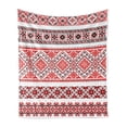 thumbnail image 1 of Art Soft Flannel Fleece Blanket, Traditional Ukrainian Borders Frames Ornaments Old Fashioned Cultural Motifs, Cozy Plush for Indoor and Outdoor Use, 50" x 60", Vermilion Black White, by Ambesonne, 1 of 5