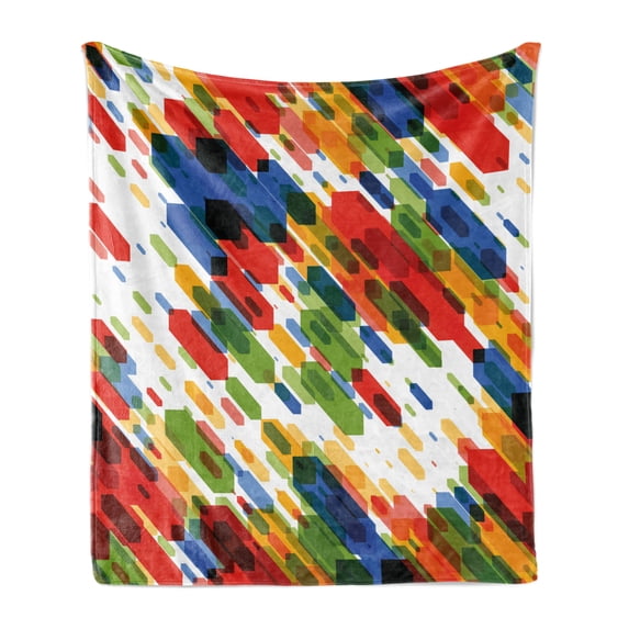 Art Soft Flannel Fleece Throw Blanket, Diagonal Geometric Shapes Abstract Colorful Modern Design Vibrant Graphic Print, Cozy Plush for Indoor and Outdoor Use, 50" x 70", Multicolor, by Ambesonne