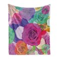 thumbnail image 1 of Art Soft Flannel Fleece Throw Blanket, Floral Arrangement with Vivid Roses Nature Flowers Botany Love Print, Cozy Plush for Indoor and Outdoor Use, 50" x 60", Magenta Turquoise, by Ambesonne, 1 of 6