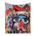 thumbnail image 1 of Art Soft Flannel Fleece Throw Blanket, Grafitti Sketchy Style Colorful Painting Human Like Face Dog Animal Image Print, Cozy Plush for Indoor and Outdoor Use, 60" x 80", Multicolor, by Ambesonne, 1 of 6