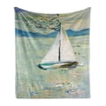 thumbnail image 1 of Art Soft Flannel Fleece Throw Blanket, Monet Sailing Boat Yacht Birds Watercolor Brushstroke Composition, Cozy Plush for Indoor and Outdoor Use, 70" x 90", Pale Blue Teal and White, by Ambesonne, 1 of 6