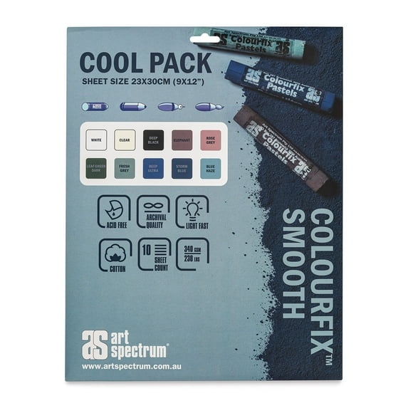 Art Spectrum Colourfix Smooth Pastel Paper - Cool Tones, 9" x 12", Pkg of 10 Sheets