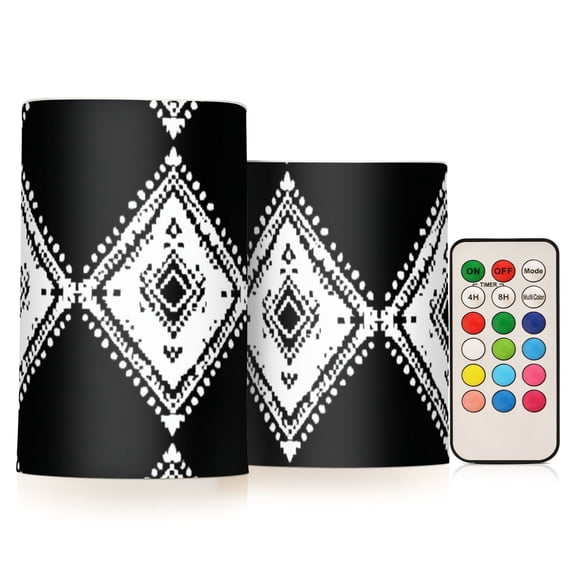 Art Squares in White Black Flickering Flameless Candles LED Tealight Battery Operated with Remote Set of 2 Holiday Decor Ornaments