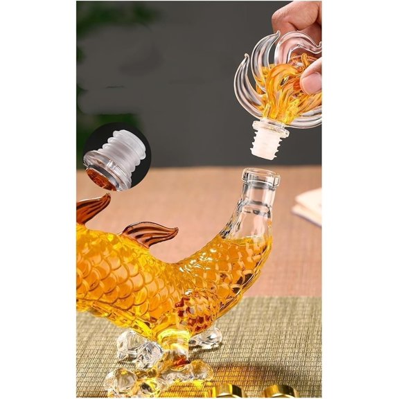 Art Statue - Oriental Dragon Lead-Free Glass Whiskey Bottle 1000ml, Handmade Personalized Animal Bottle, Holiday Table Decoration, Wine Tequila Gift, Chinese Zodiac Decanter