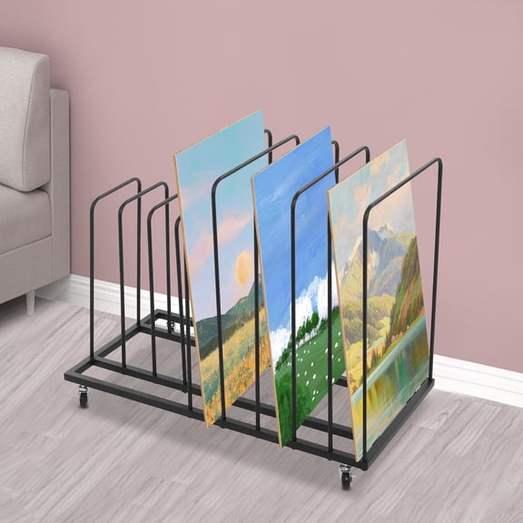 Art Storage Rack 9 Slot Canvas Drying Rack With Wheels Black, for Canvas Drawing Boards Panels Prints