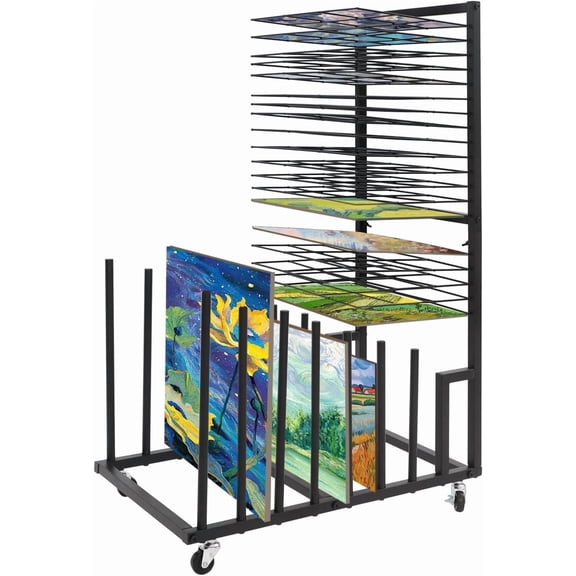 Art Storage Rack Art Canvas Storage Stand with Wheels and 20 Movable Shelves Meteal Painting Drying Rack Adjustable Art Easel Display Stand for Canvas Boards, Panel