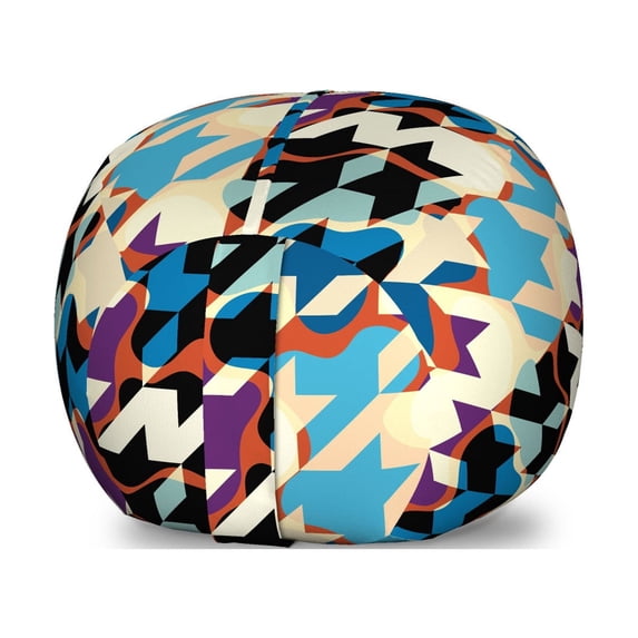 Art Storage Toy Bag Chair, Abstract Awakening Modernized Classic Houndstooth in Colorful Design Art Illustration, Stuffed Animal Organizer Washable Bag, Small Size, Multicolor, by Ambesonne