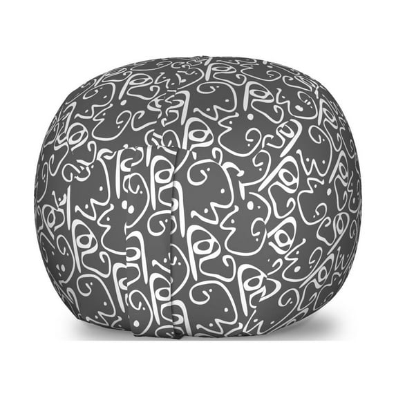 Art Storage Toy Bag Chair, Abstract Composition of Random Curvy Shapes and Polka Dots in Monochrome Style, Stuffed Animal Organizer Washable Bag, Large Size, Grey and White, by Ambesonne