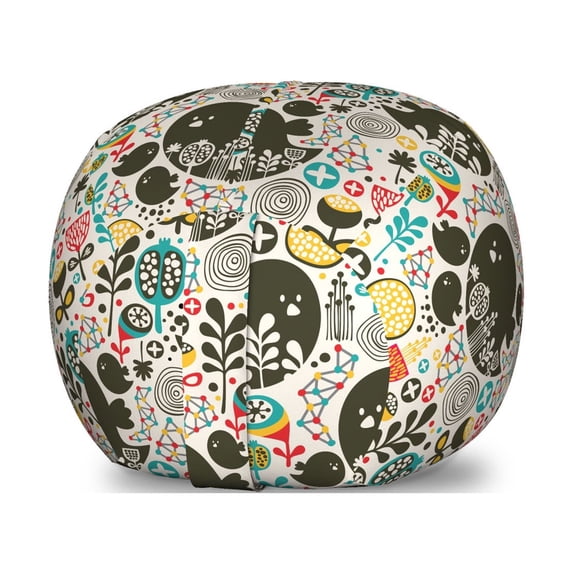 Art Storage Toy Bag Chair, Pattern with Birds Flowers and Geometrical Shapes for Hand Drawn Style, Stuffed Animal Organizer Washable Bag, Small Size, Multicolor, by Ambesonne