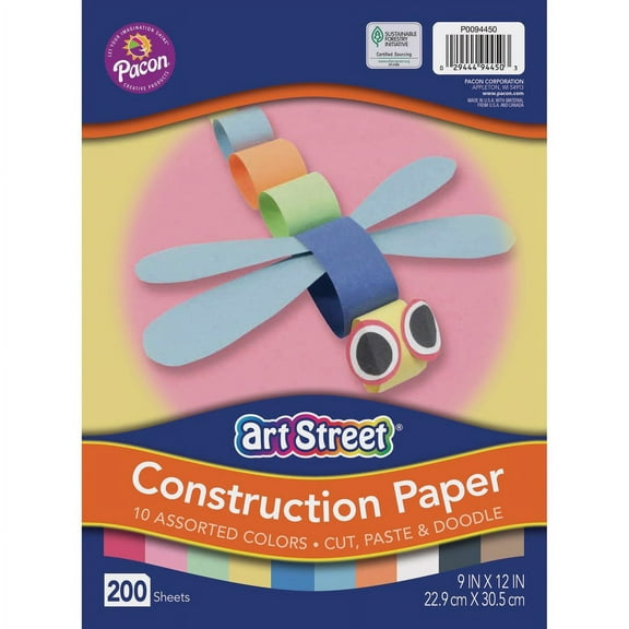 Art Street Lightweight Construction Paper - Art Project, Craft Project, Fun and Learning, Cutting, Pasting - 9"Width x 12"Length - 200 / Pack - Assort | Bundle of 2 Packs