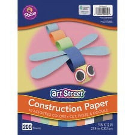 Art Street Lightweight Construction Paper - Art Project, Craft Project, Fun and Learning, Cutting, Pasting - 9"Width x 12"Length - 200 / Pack - Assorted | Bundle of 5 Packs