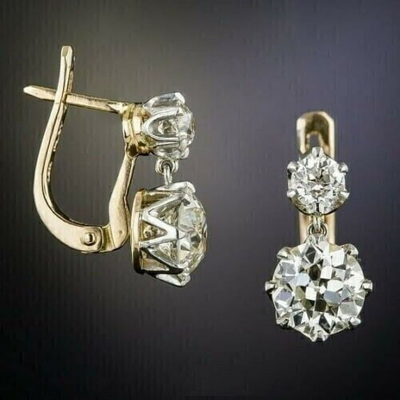 Art Style Vintage 2Ct Round Cut Diamond Women's Drop/Dangle 14K Yellow Gold Plated Silver Earrings
