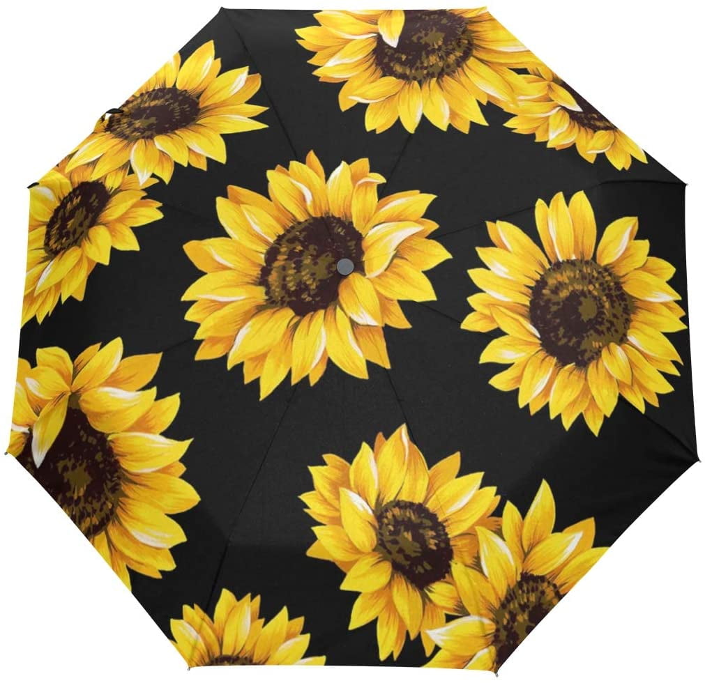 Art Sunflower Umbrella Automatic Auto Open Close Travel Sun Blocking Windproof Umbrellas for Women Men