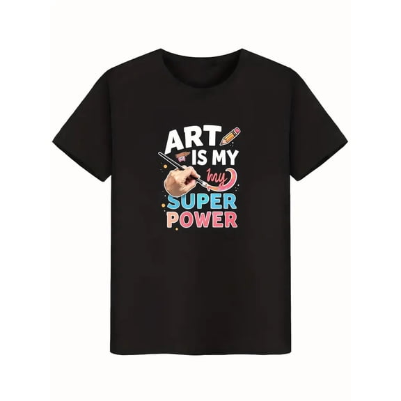 Art is My Superpower Funny Quotes Retro Trendy Printed T-shirt, Men's Casual and Comfortable T-shirt Summer, Men's Short-sleeved Top for Everyday Activities Birthday Gift