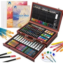 Art Supplies, 129 Piece Art Kit for Beginners, Teens, Adults in Painting, Coloring, Sketching, Great Art Set in Portable Wooden Case with Crayons, Colored Pencils, Oil Pastels, Watercolor Pens (GIFT)